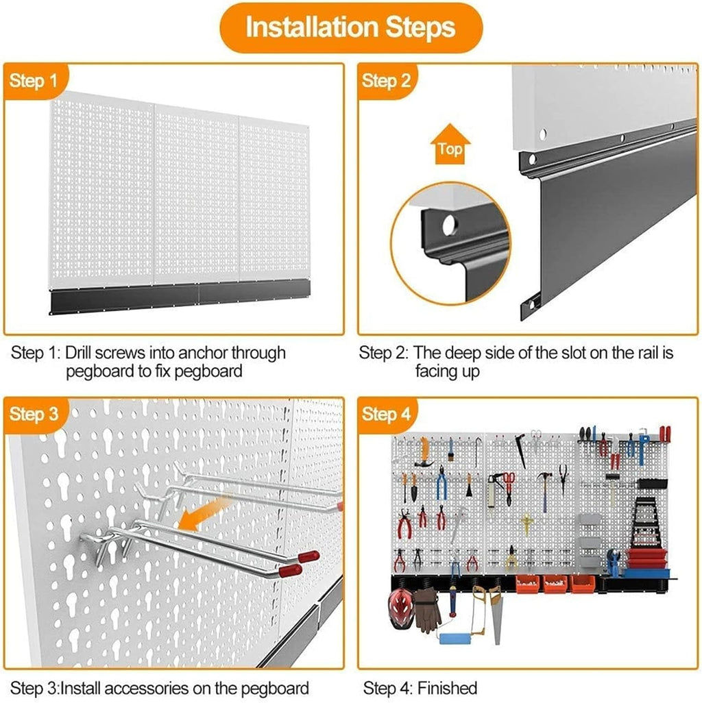 TORACK 109 PCS Pegboard Wall Organizer 48x24 in, Garage Metal Pegboard