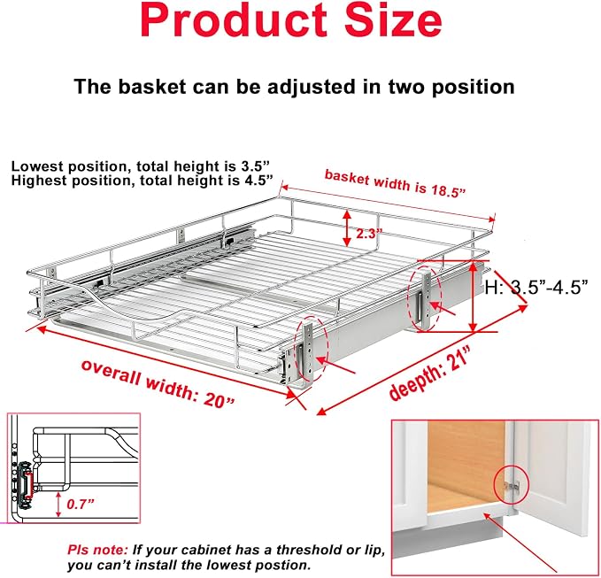 DINDON 1 Tier Pull Out Cabinet Organizer Heavy-Duty Metal Sliding Drawer Shelf - Image 3