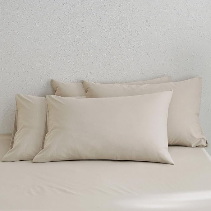 MooMee Bedding Pillowcases Pack of 4 100% Washed Cotton Linen Like Textured by MOOMEE