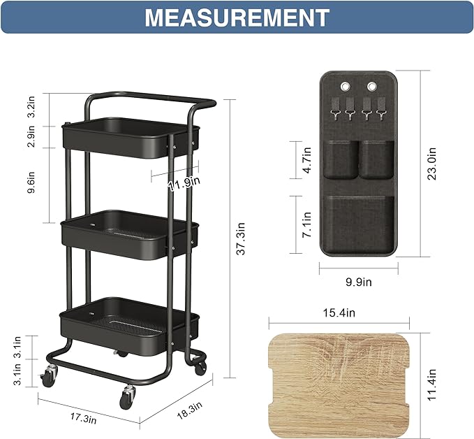 DTK 3 Tier Metal Utility Rolling Cart - Image 6