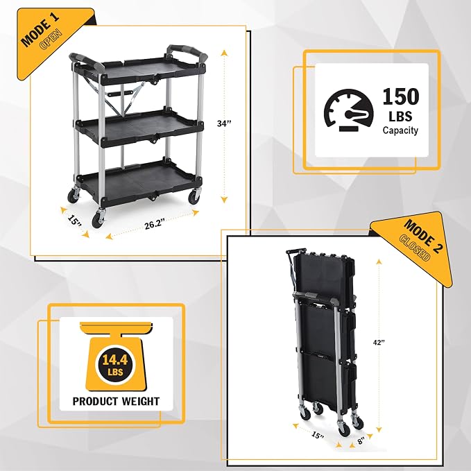 Olympia Tools 85-188 Pack-N-Roll Folding Collapsible Service Cart, 150LB - Image 3