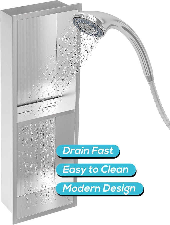 Stainless Steel Shower Niche 24" X 8", No Tile Needed Wall Niche Double Shelves - Image 6