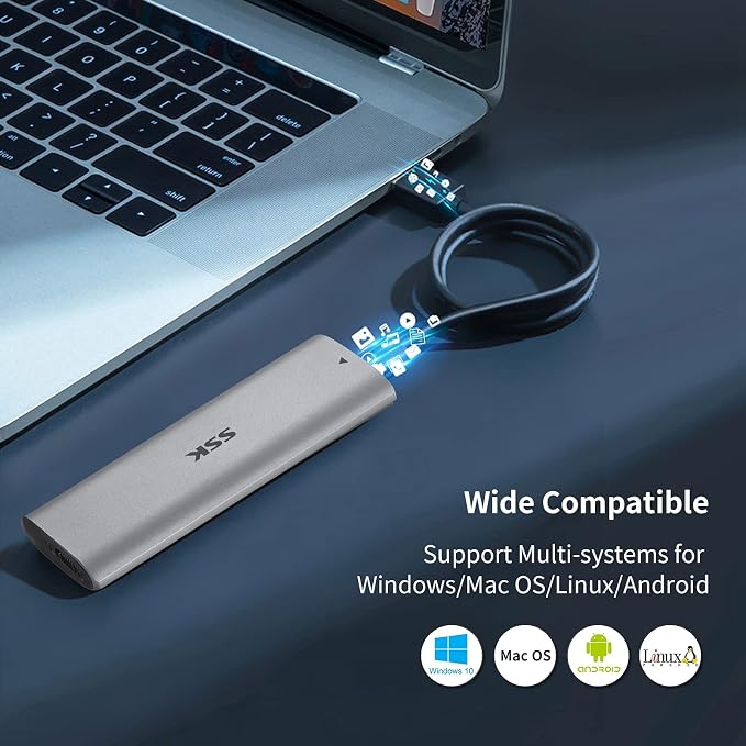 SSK M.2 NVMe Enclosure, Tool-Free SSD Enclosure Adapter, USB C 3.2 Gen 2 10Gbps - Image 5