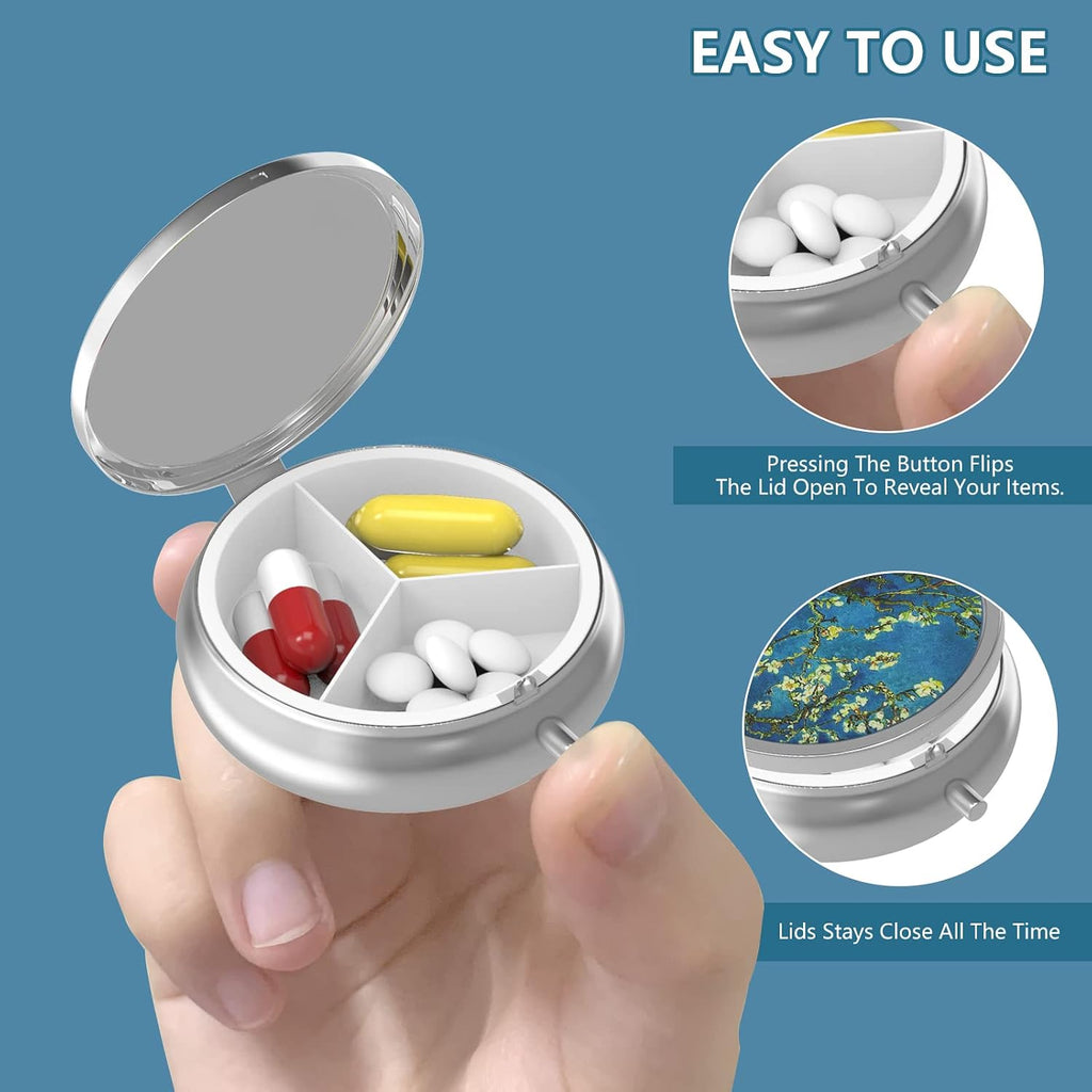 Pill Box 3 Compartment Small Pill Case Pill Organizer for Pocket or