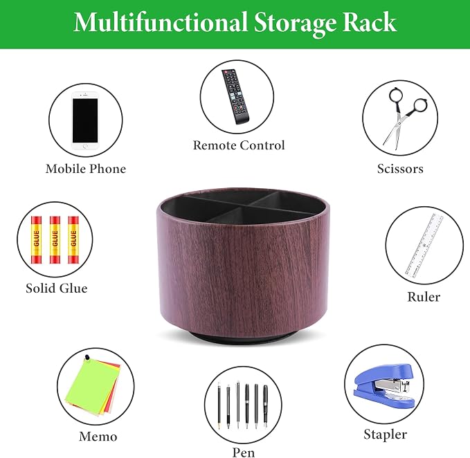 Round Leather Art Supply Organizer, Remote Control Holder, 360 Degree Spinning - Image 5