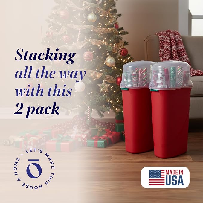 HOMZ 2-Pack Seasonal Holiday, Plastic Vertical Gift Wrap Storage Organizer - Image 2