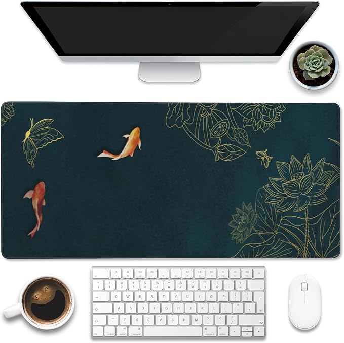Large Gaming Mouse Pad, Koi Fish Ink Painting Desk Mat, Extended Big Computer by Eflxamz