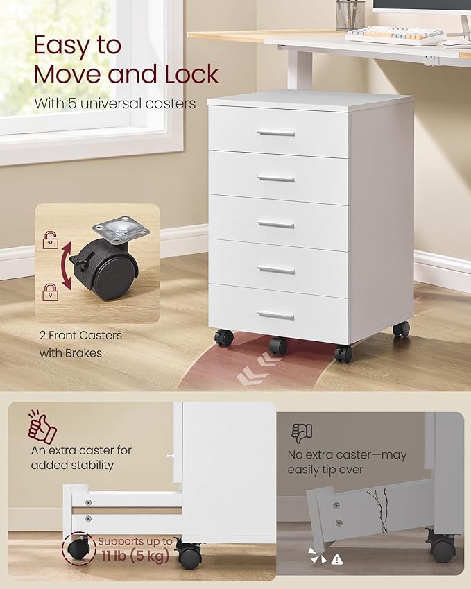 VASAGLE File Cabinet, Mobile Pedestal Filing Cabinet - Image 6