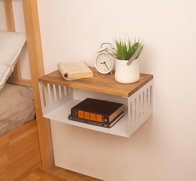 Floating Nightstand with White Metal Base, Wooden Top and Sturdy Metal Base - Image 6