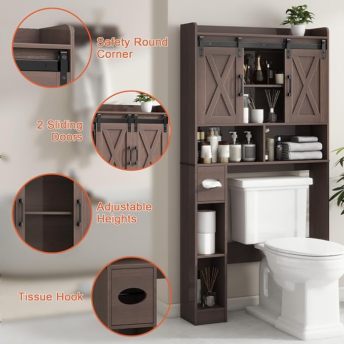 Vabches Over The Toilet Storage Cabinet, Farmhouse Storage Cabinet Over Toilet - Image 3