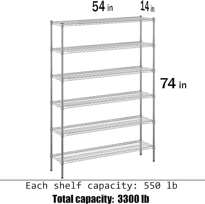 14" Deep x 54" Wide x 74" Height Wire Shelving Kit | 6-Tier | NSF Commercial - Image 3