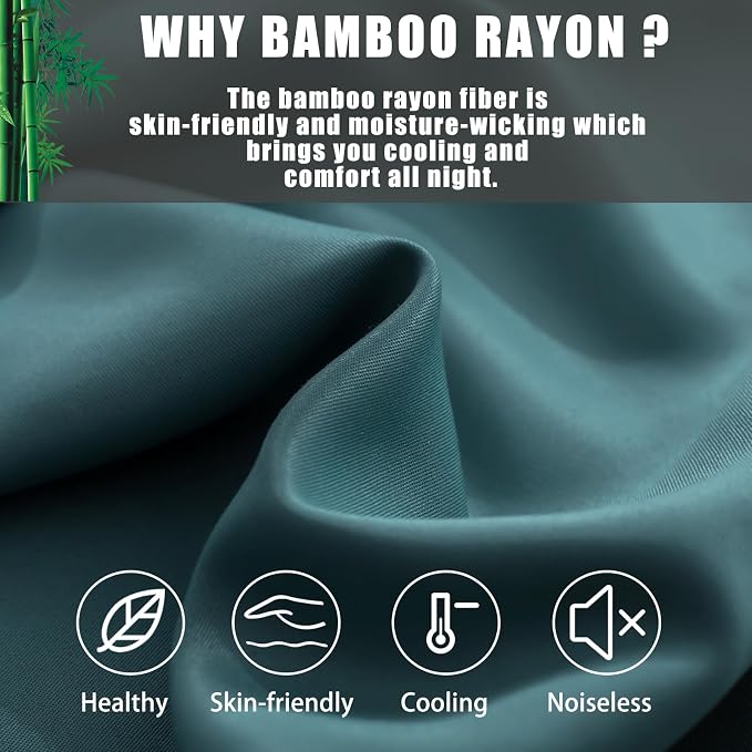 Teal Pillow Cases King Size 2 Pack, Bamboo Rayon Cooling Pillowcases - Image 3