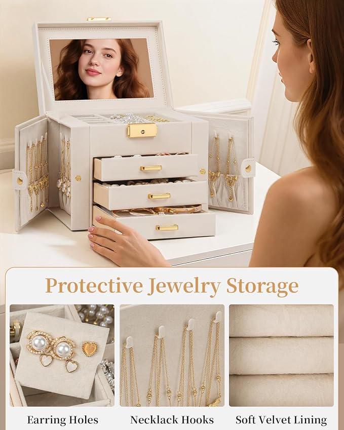 TORIBIO Jewelry Box for Women, Leather Jewelry Organizer - Image 6