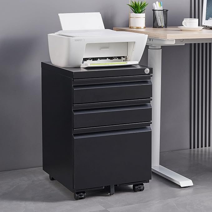 3-Drawer Lockable Mobile File Cabinet – Metal A4/Letter/Legal Size Storage - Image 3
