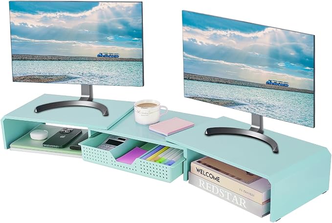 Dual Monitor Stand Riser with Drawer, Desk Organizer and Accessories, Metal by RefinedOfficeEasyManagemen