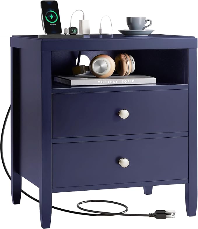 Huuger Nightstand with Charging Station, Bed Side Table - Image 9