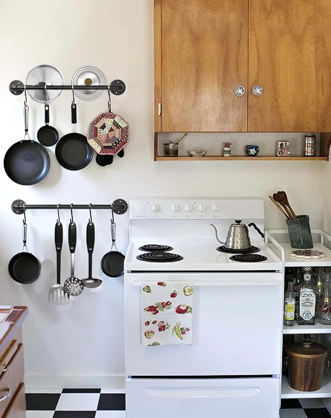 Industrail Pipe Pot Pan Rack, Wall mount Pot hangers Pan Haniging Rail Lid - Image 5