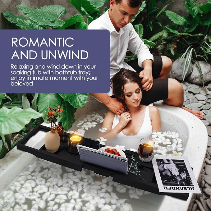 Foldable Bathtub Caddy Tray, Bamboo Bath Tub Tray Table - Image 3