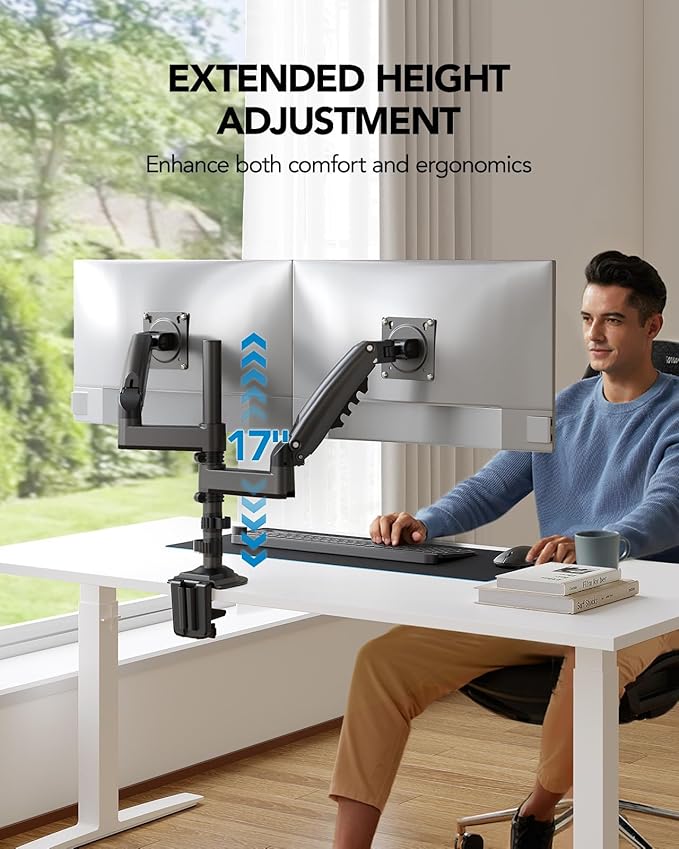 HUANUO 17-32 Inch Dual Monitor Stand, Gas Spring Dual Monitor Mount, Monitor - Image 6