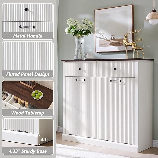 Modern Double Tilt-Out Trash Cabinet, 20 Gallon Fluted Laundry Hamper Cabinet - Image 5
