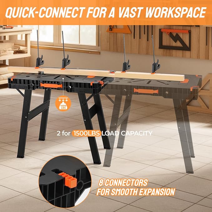 TLGREEN Folding Work Table, Express Portable Workbench, 2 Clamp, Power Strip - Image 3