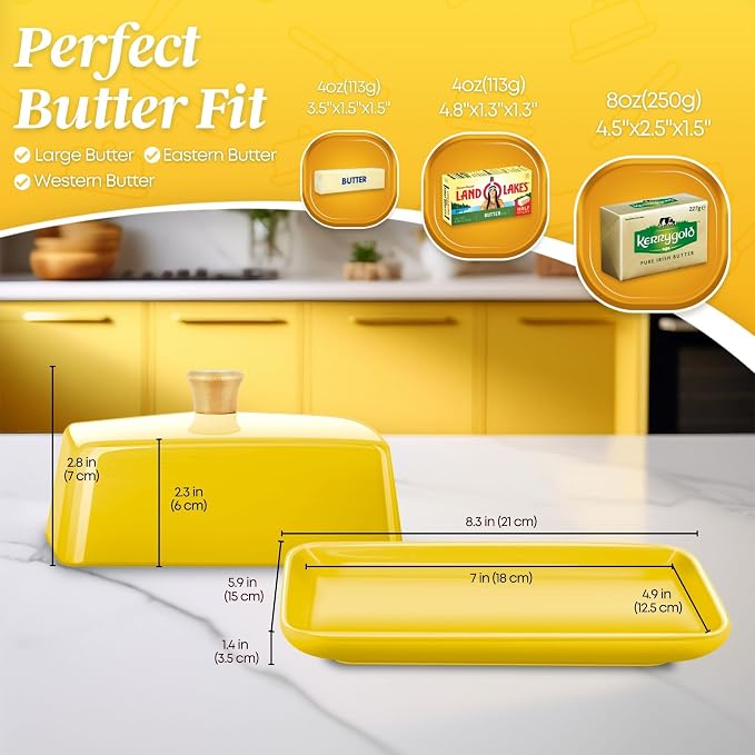 Flexzion Ceramic Yellow European Butter Dish - Image 8