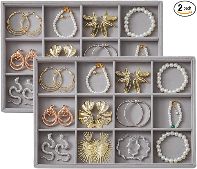 Large Velvet Jewelry Tray 2 Pack Stackable Jewelry Display Drawer Inserts Trays by Unknown