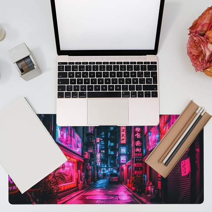 Desk Mat, Japanese Anime Neon Street Desk Pad, Anime City Large Gaming Mouse Pad - Image 7