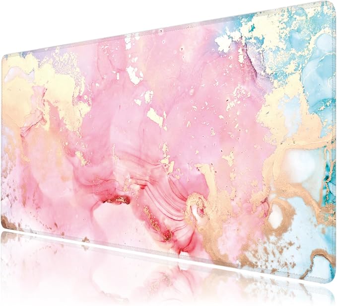 Cute Pink Marble Large Mouse Pad, Gaming Keyboard Desk Pad, Extended Mouse Mat by BAHDSISFA