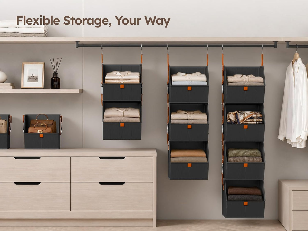 Hanging Closet Organizer, Modular 4-in-1 Hanging Shelves, Black