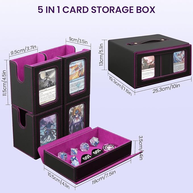Card Deck Box for MTG with Commander Display, 5 in 1 Card Storage Box Fits 400+ - Image 4