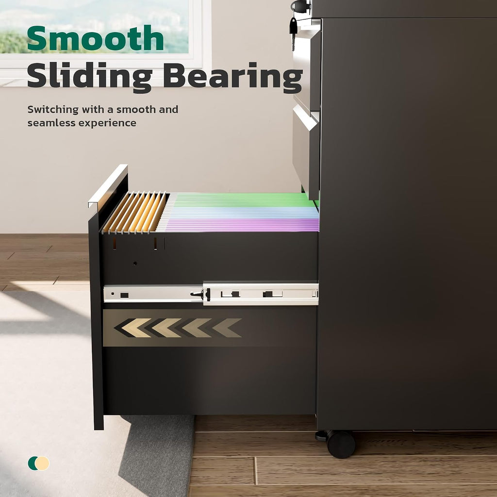 3 Drawer Mobile File Cabinet with Lock, Metal Filing Cabinet on