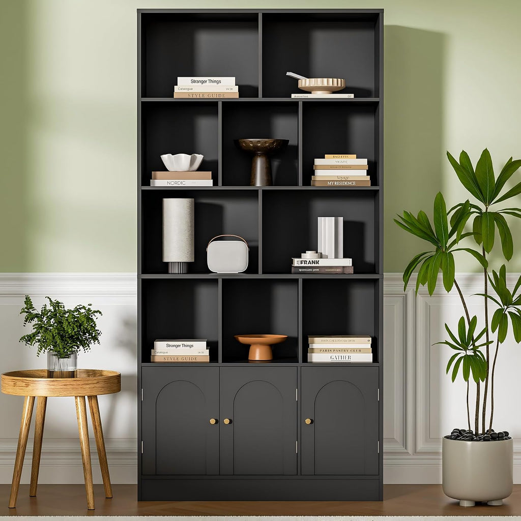 71" Tall Bookshelf with 10 Cubes and 3 Doors, 4-Tier Bookshelf, Open