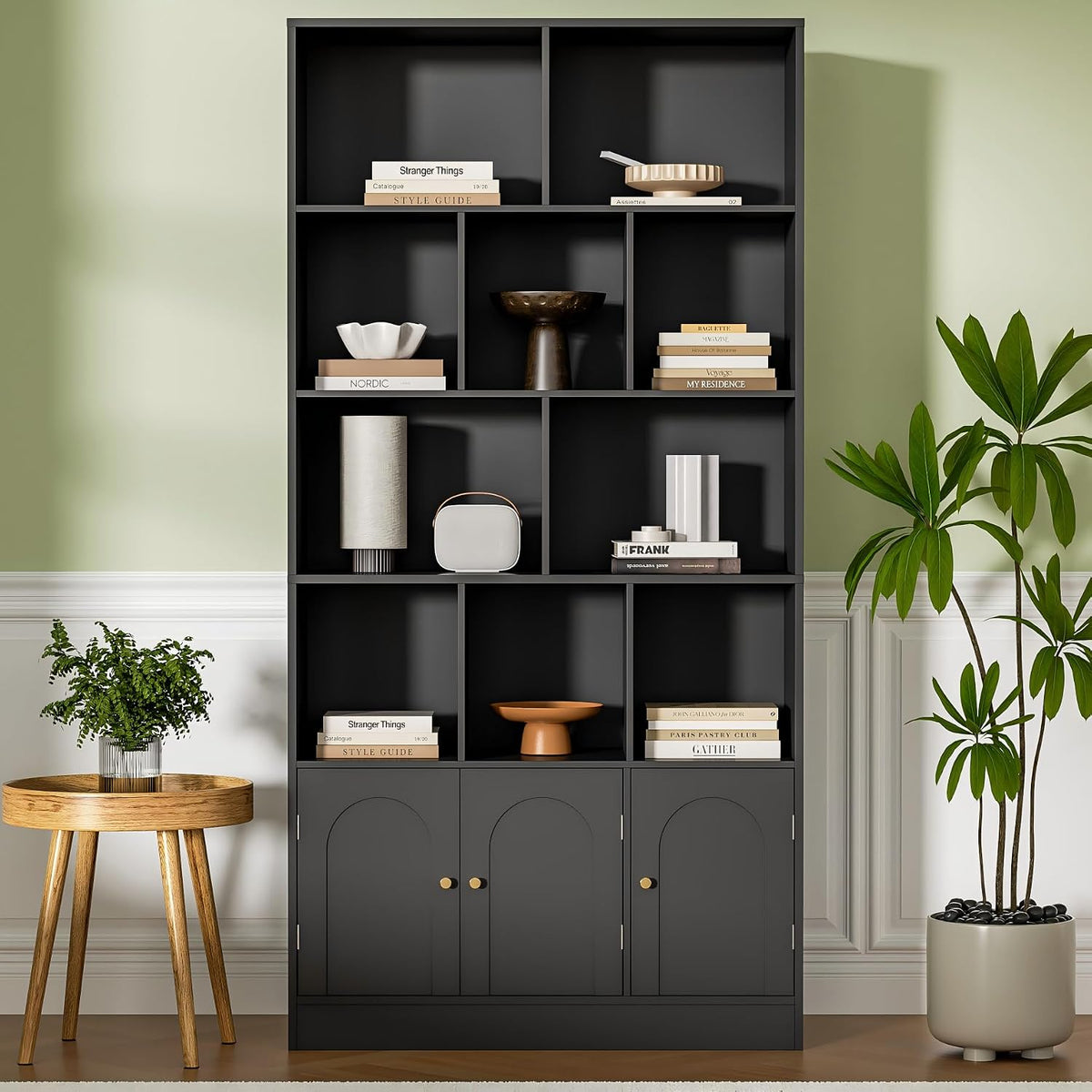 71" Tall Bookshelf with 10 Cubes and 3 Doors, 4-Tier Bookshelf, Open