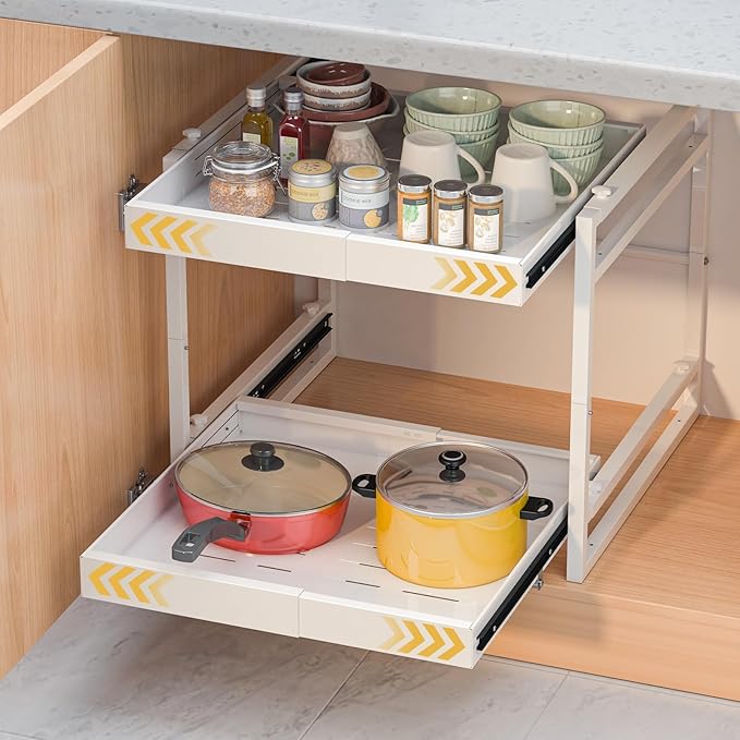 REALINN 2 Tier Pull Out Cabinet Organizer, 21 inch Depth Slide Out Shelves by REALINN