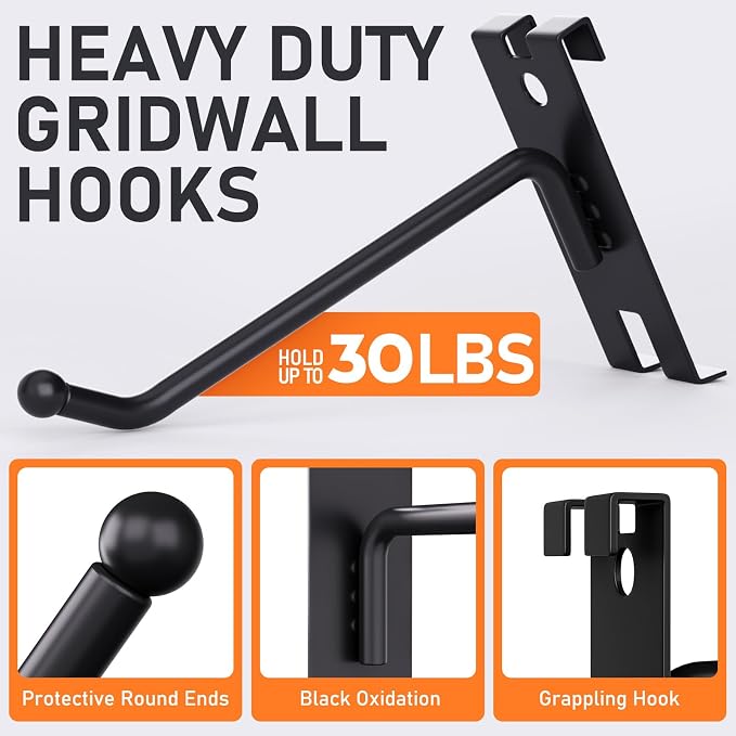 INCLY 4 Inch Gridwall Hooks, 60 Pack Heavy Duty Black Display Hooks - Image 3