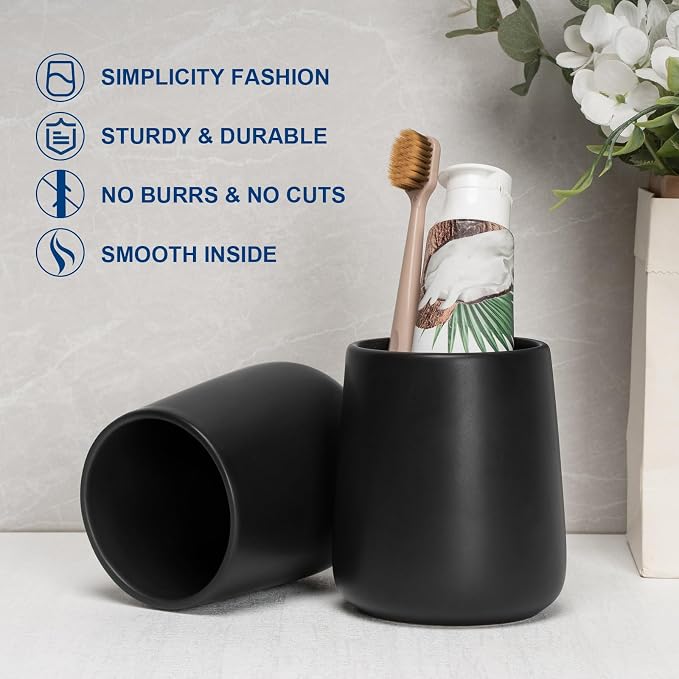 Bathroom Tumbler Cup Ceramic 2Pcs 13.5oz Reusable Toothbrush Cup 400ml - Image 3