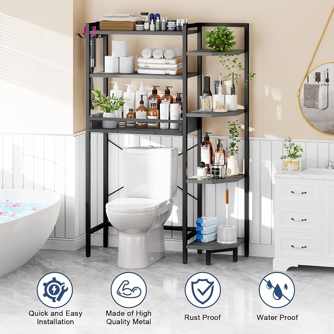 K1 Heavy Duty 7-Tier Over The Toilet Storage（with Basket and Paper Hook） - Image 5