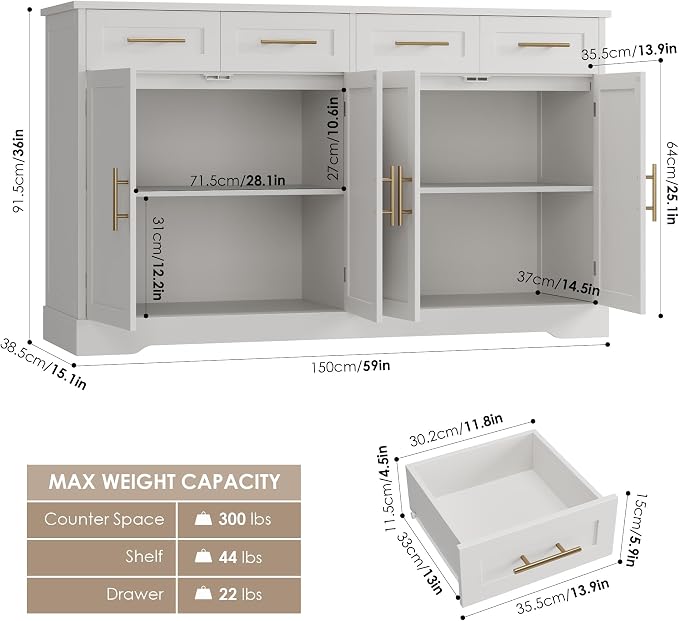 HOSTACK 60" Large Buffet Sideboard - Image 3