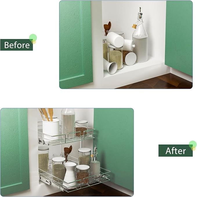 LOVMOR 2 Tier Individual Pull Out Cabinet Organizer 22½" W x 21½" D, Slide Out - Image 6