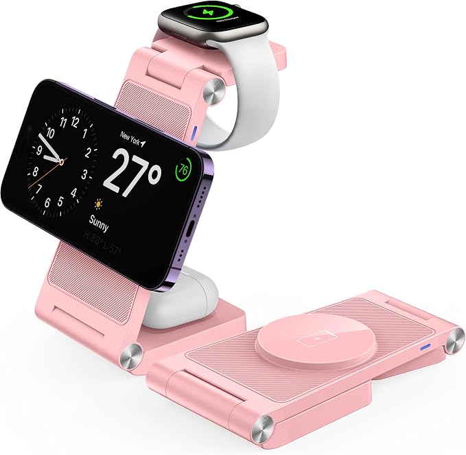 Magnetic Wireless Charger Stand, 3 in 1 Foldable Wireless Charging Station by GEJIUCAI