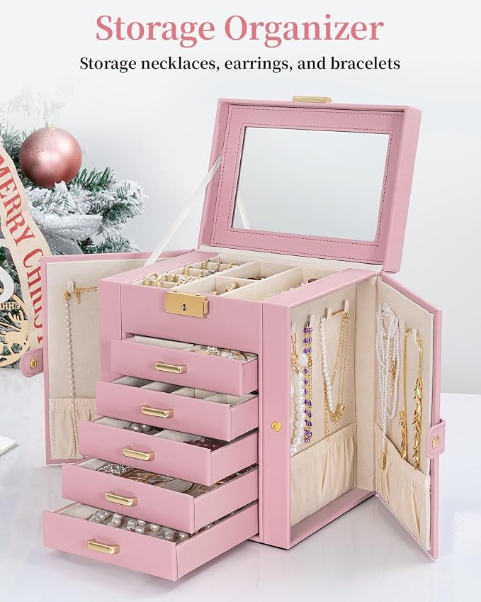 TORIBIO Large Jewelry Box for Women, Leather Jewelry Organizer - Image 3