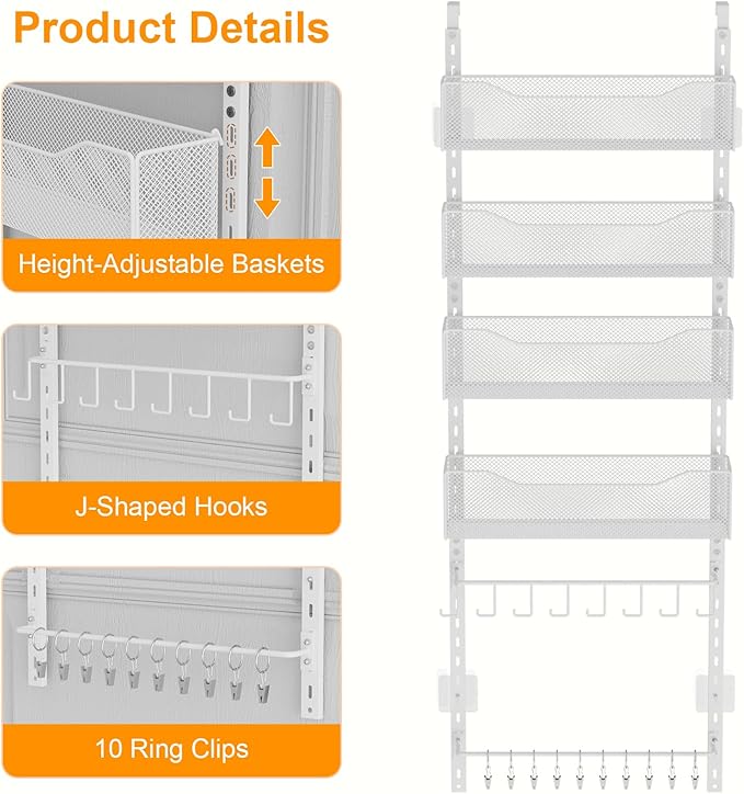 Over the Door Organizer, 2 in 1 Metal Hanging Closet Organizer & Hat Rack - Image 4