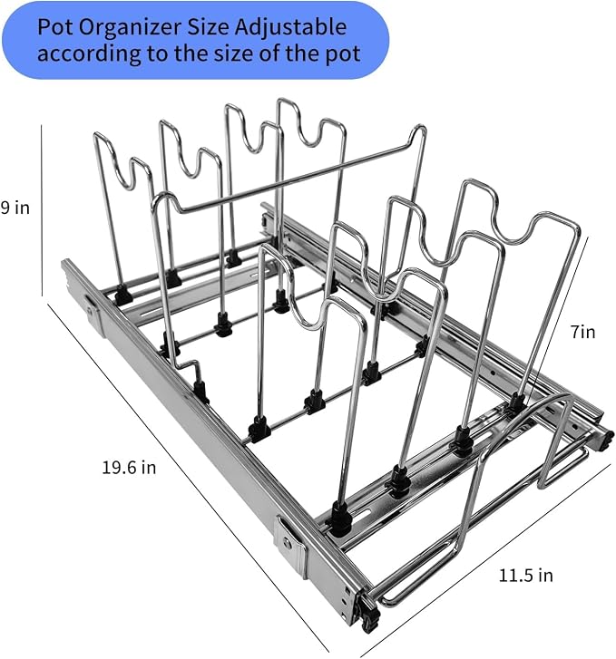 Pots and Pans Pull Out Organizer Under Cabinet, Adjustable Slide Out Pan and - Image 8