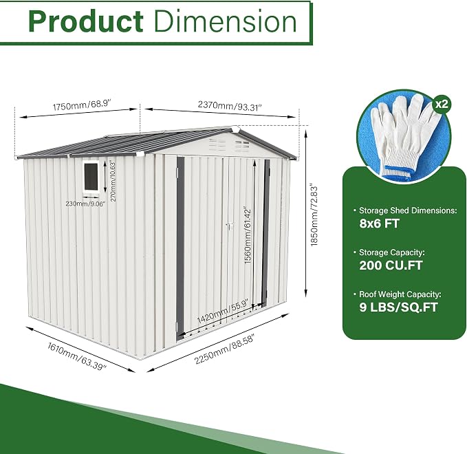 Metal Storage Shed, 8X6 FT Lockable Outdoor Tool Shed - Image 7
