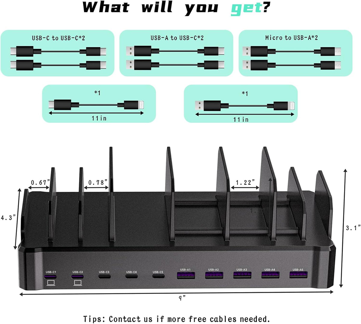 420W 10-Port Fast USB Charging Station for Multiple Devices, Black