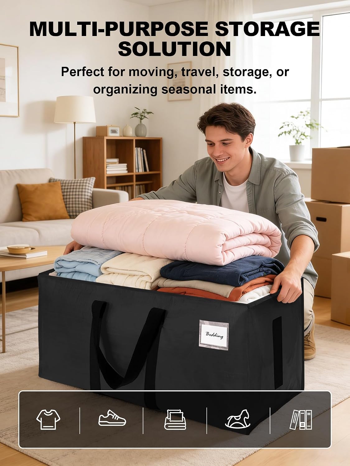 Supports 200lbs Heavy Duty Moving Bags - Strong Zipper & Wrap-Around