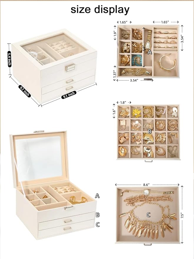 Clear Lid Jewelry Box, 3 Layers Jewelry Organizer Large Multi-Functional - Image 6