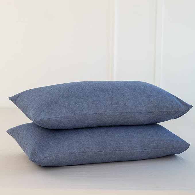 MooMee Bedding Pillowcases Pack of 2 100% Washed Cotton Linen Like Textured by MOOMEE