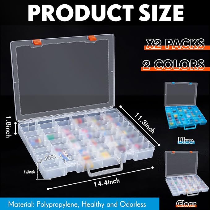 Juexica 2 Pcs Large 48 Grids Plastic Storage Bead Organizer Box, Tackle Box - Image 2